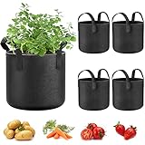 PEYOU 5 X 22L Pflanzsack aus Vliesstoff, 7 Gallonen Atmungsaktiv Pflanztasche, Beste Wurzelbehandlung Pflanzsack mit Griffe Umweltverträgliche für Gärtnerei und Pflanzung Tomaten Erdbeeren, Schwarz